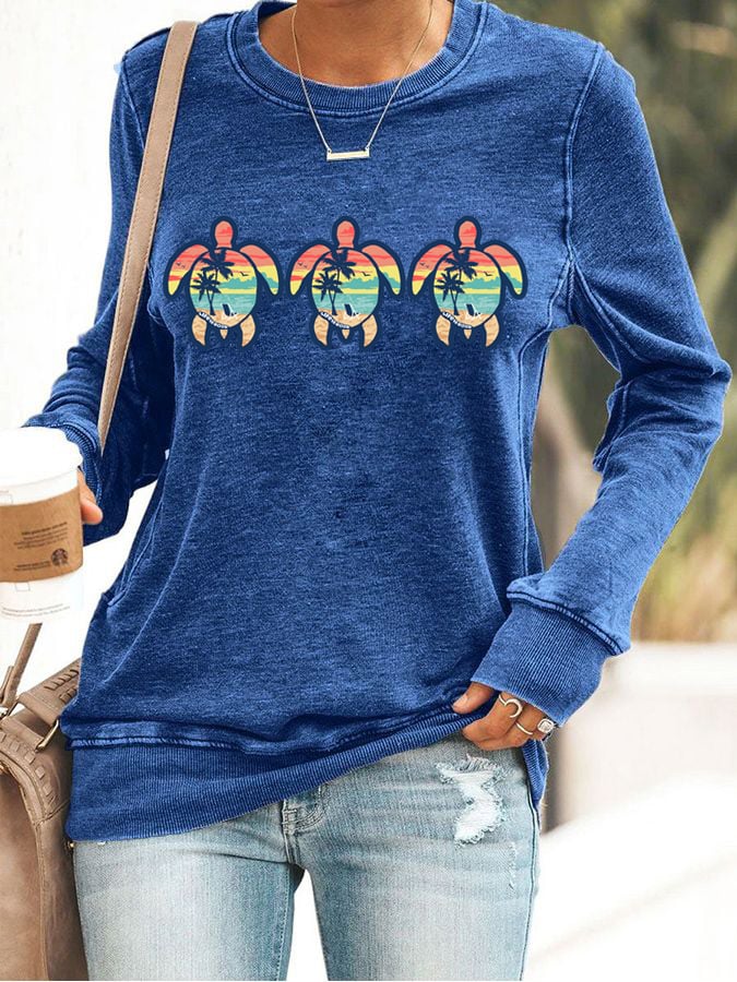 Women's Turtle Art Print Casual Sweatshirt