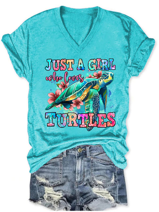 Women's just a girl who loves turtles print t-shirt