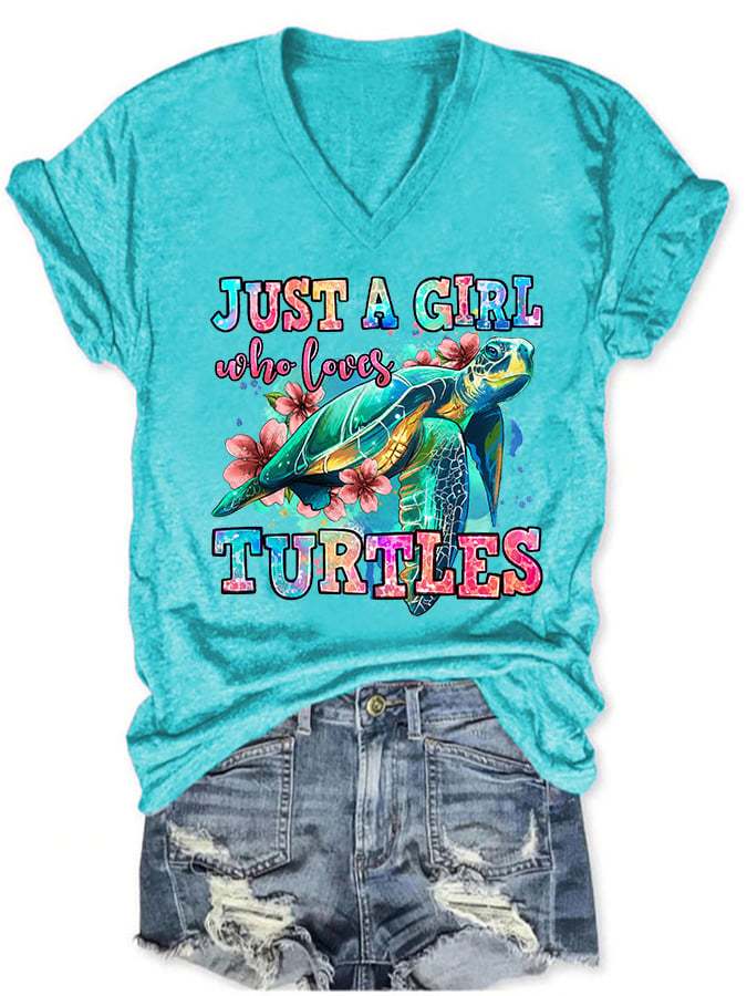 Women's just a girl who loves turtles print t-shirt