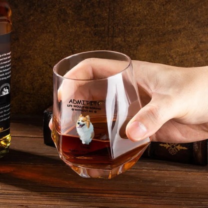 Personalized 1-4 Pet Portraits Diamond Shaped 10oz Whiskey Glasses and Slate Coaster with Name and Text Birthday Gift for Dog Cat Lovers