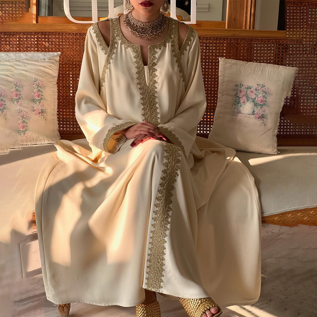 Womens Middle Eastern Solid Color Gorgeous Jalabiyas Dress