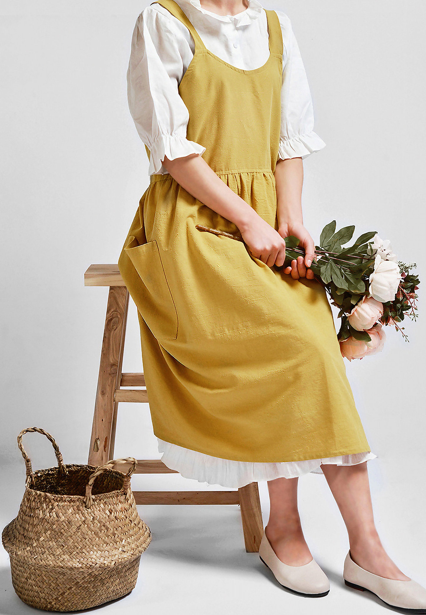Women Solid Pocket Decor Sleeveless Cotton and Linen Overall Dress