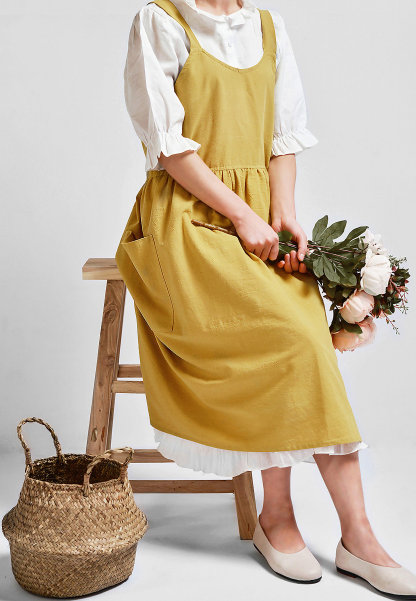Women Solid Pocket Decor Sleeveless Cotton and Linen Overall Dress