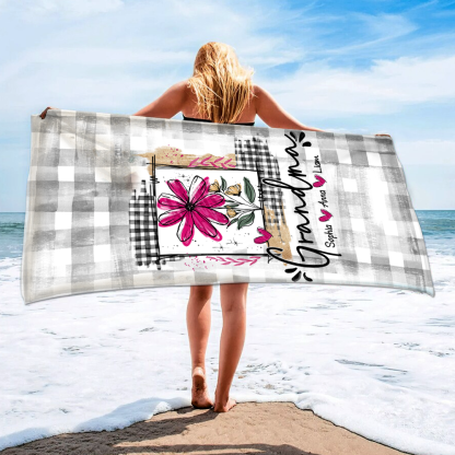 Personalized Sea Summer Beach Towels, Custom Daisy Grandma And Kids Gifts, Summer Towels