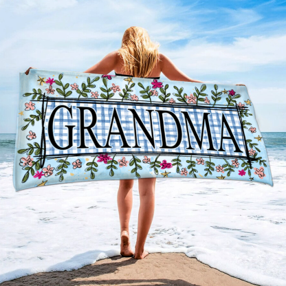 Personalized Summer Beach Towels, Flowers Gifts Grandma, Custom Nickname, Summer Beach Towels