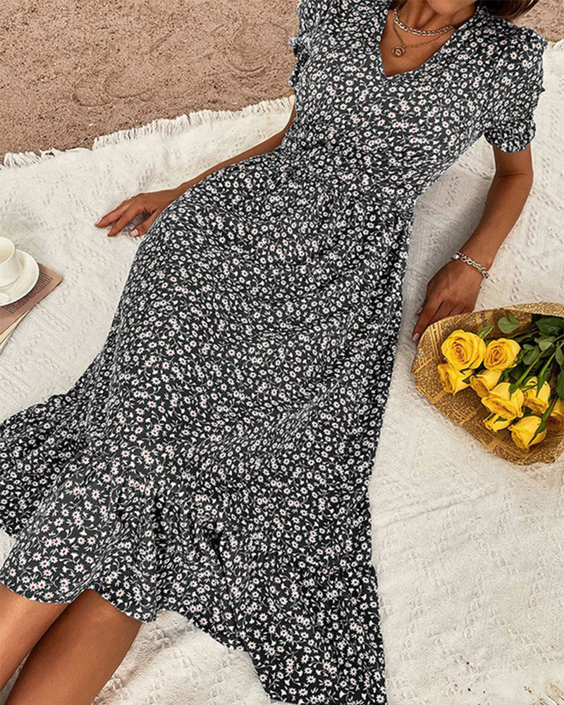 Puff sleeve v neck dress