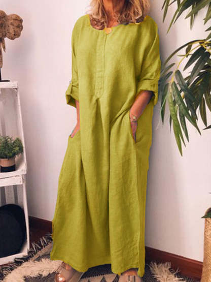 women's cotton and linen solid color loose dress