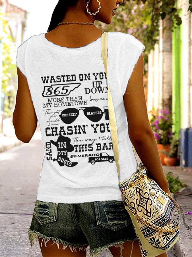 Women's Wallen Last Night We Let The Liquor Talk Pint Print Vest