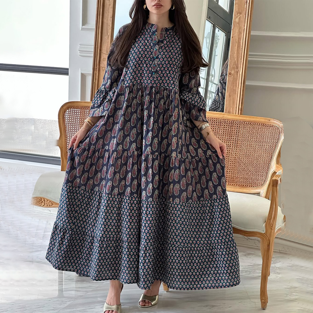 Women's Middle Eastern Ethnic Paisley Print Jalabiyas Dress