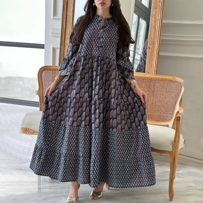 Women's Middle Eastern Ethnic Paisley Print Jalabiyas Dress