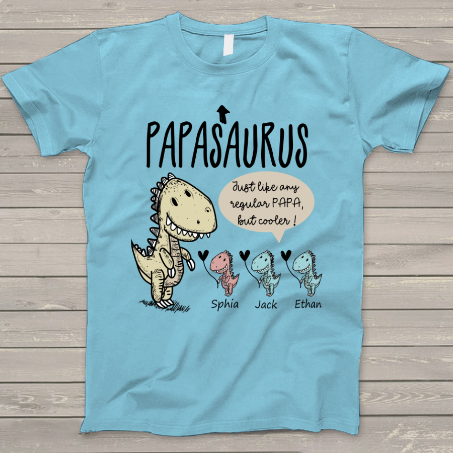 Personalized Papa saurus cute with grandkids T-Shirt