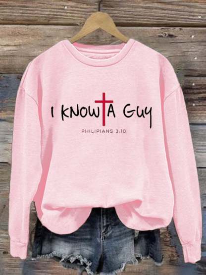 Women's Casual I Can'T But I Know A Guy Printed Long Sleeve Sweatshirt