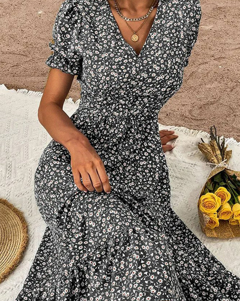 Puff sleeve v neck dress