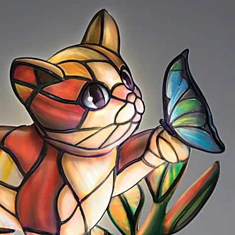 Lighted Crystalline Stained-Glass-Inspired Cat Sculptures