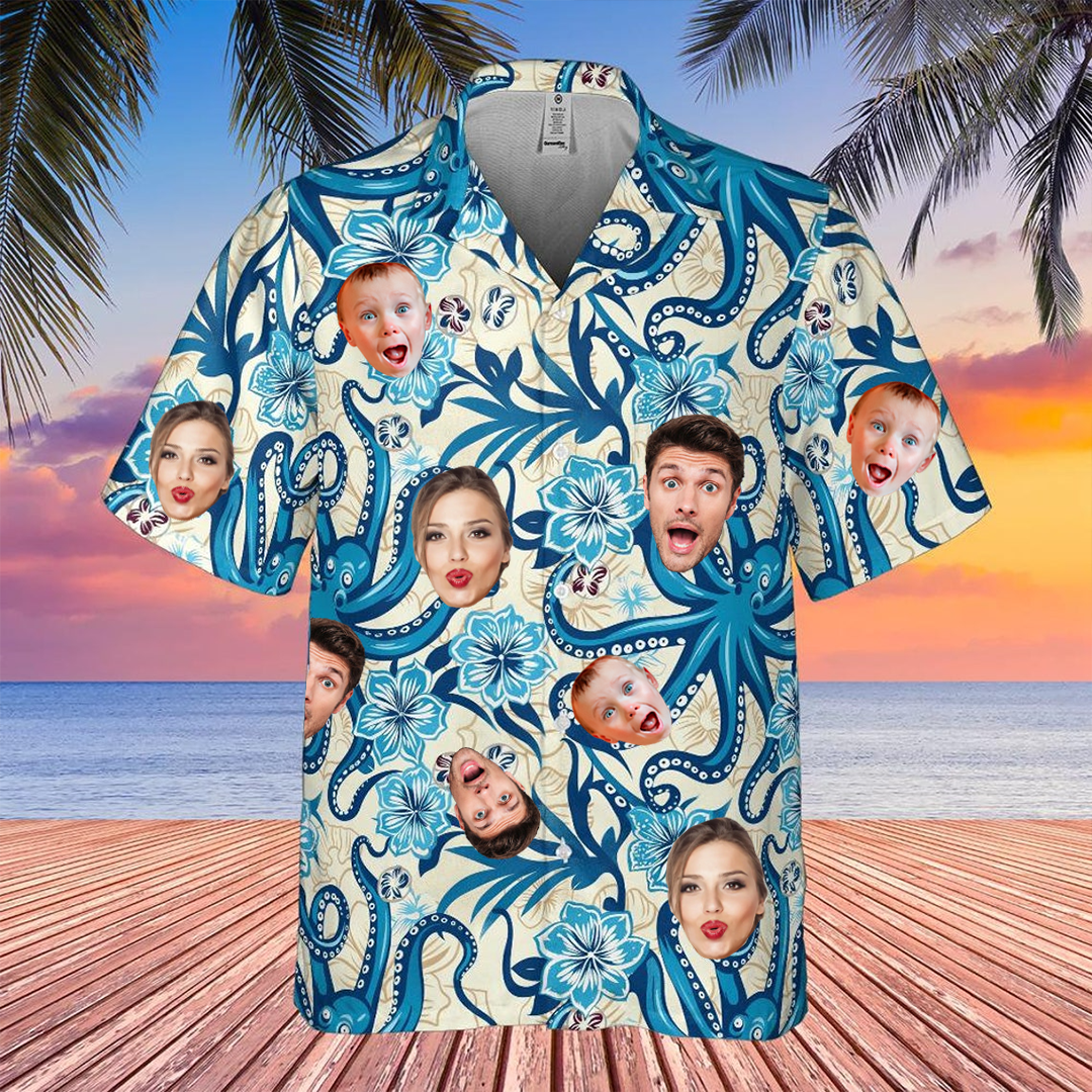 Custom Hawaiian Shirt with Face - Octopus Blue Hawaiian Shirt