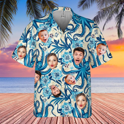 Custom Hawaiian Shirt with Face - Octopus Blue Hawaiian Shirt