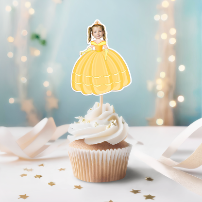 Custom Photo Princess Cupcake Toppers Personalised Birthday Gift Princess Party Decor