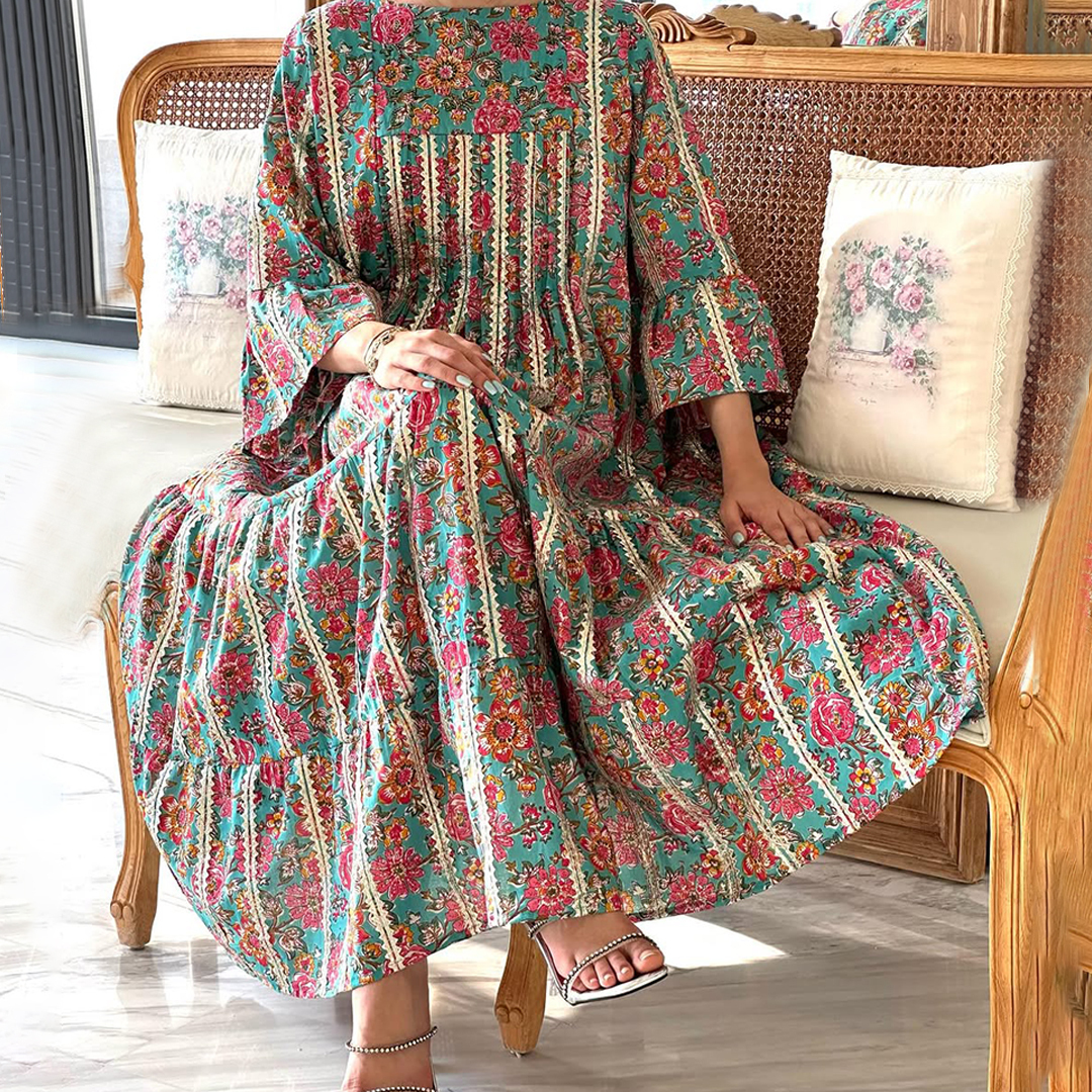 Women's Middle Eastern Mini Floral Print Dress