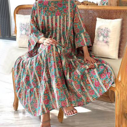 Women's Middle Eastern Mini Floral Print Dress