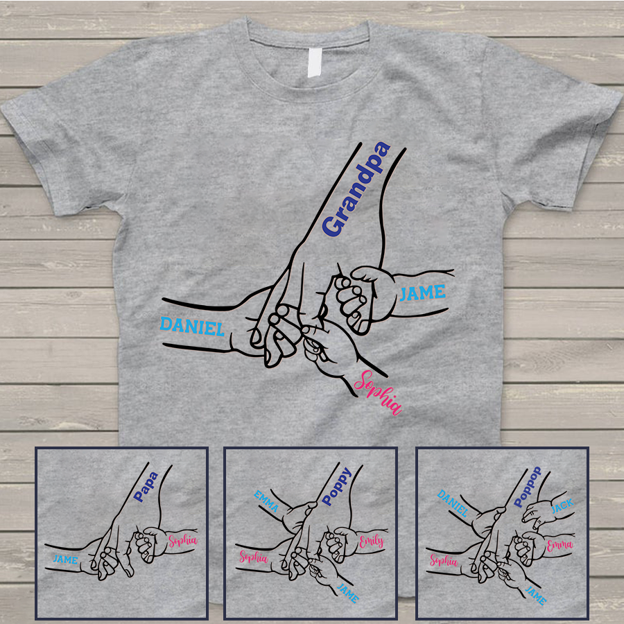 Grandpa And Kids Hold Hand