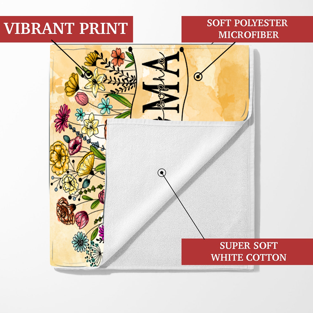 Personalized Summer Beach Towels, Flowers Gifts for Grandma and Custom Kids , Summer Beach Towels