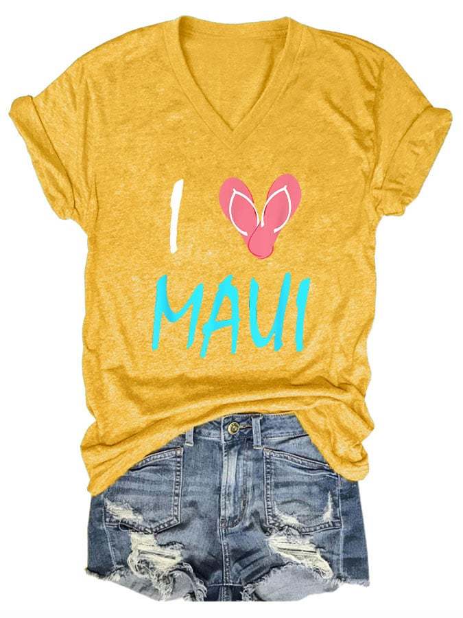 Women's I love Maui V-neck T-shirt