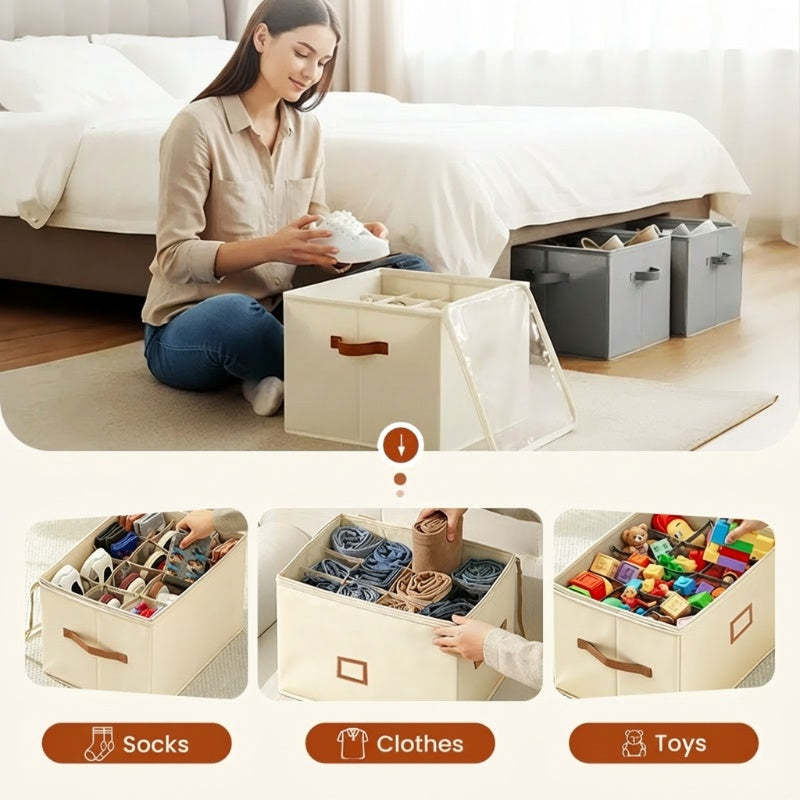 📢📢50% OFF !!!⏰ Fabric Shoe Organizer Storage Box👟– Foldable Design, Large Capacity, Dustproof & Breathable, Space-Saving for Closet & Bedroom 🧺