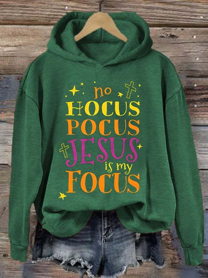 Women's No Hocus Pocus Jesus Is My Focus Halloween Hoodie