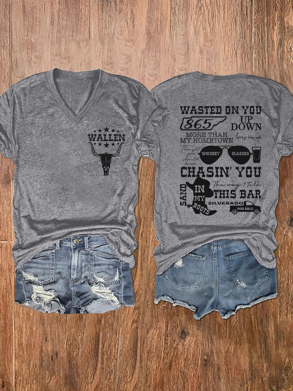 Women's Wallen Wasted On You Shirt Country Music Print V-Neck T-Shirt