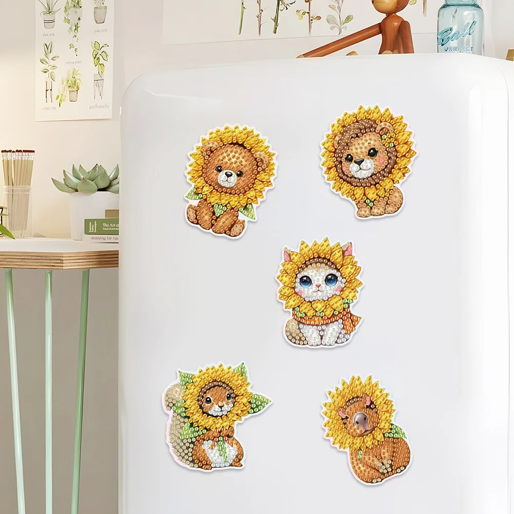 6Pcs Sunflower Animals Diamond Painting Fridge Magnet Diamond Art Magnets Decals