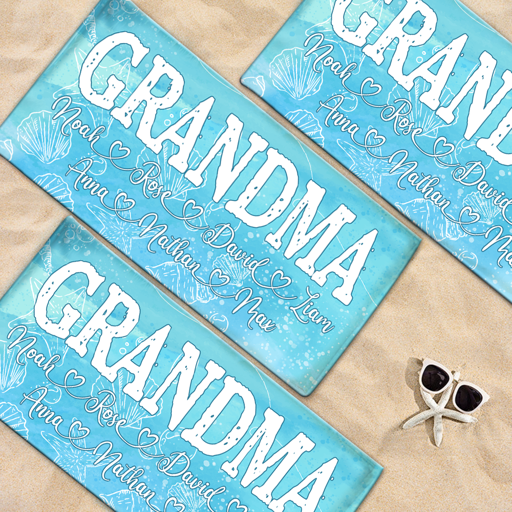 Beach Towel For Grandma, Beach Love Gift For Grandma And Kids, Summer Beach Towe