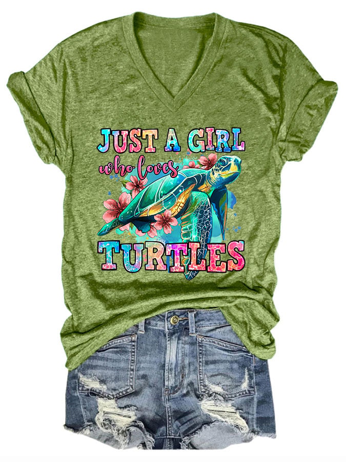 Women's just a girl who loves turtles print t-shirt