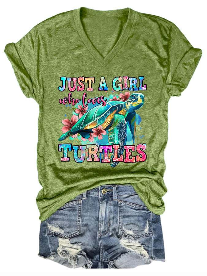 Women's just a girl who loves turtles print t-shirt