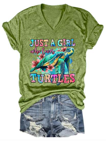 Women's just a girl who loves turtles print t-shirt