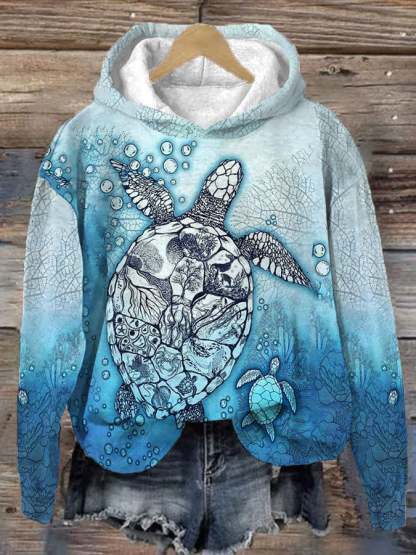 Women’s Hawaii Maui Sea Turtle Printed Hooded Sweatshirt