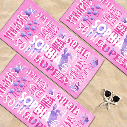 Personalized Summer Beach Towels, Custom Nickname And Kids Flowers Gifts Kids, Summer Beach Towels