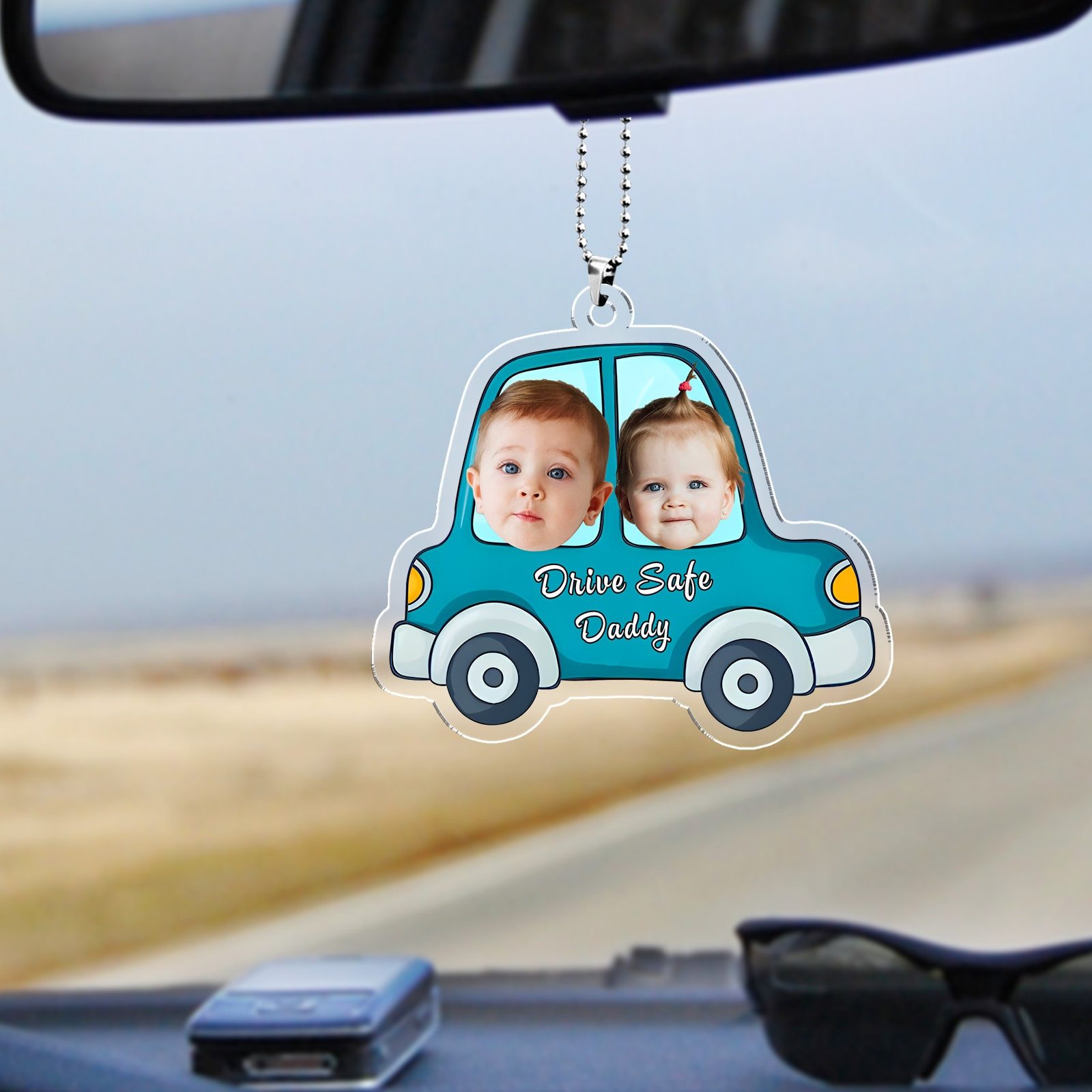 Customized Drive Safe Daddy Acrylic Car Hanging with Photo - Personalized Father's Day Gift for New Dad & Husband