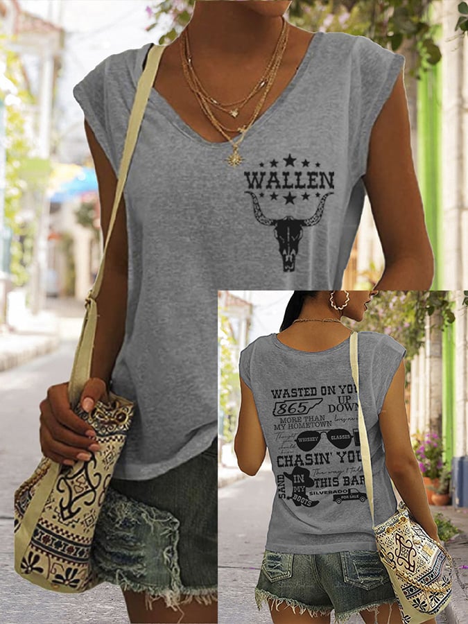 Women's Wallen Last Night We Let The Liquor Talk Pint Print Vest