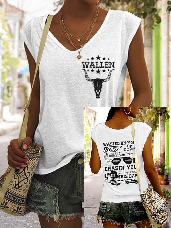 Women's Wallen Last Night We Let The Liquor Talk Pint Print Vest