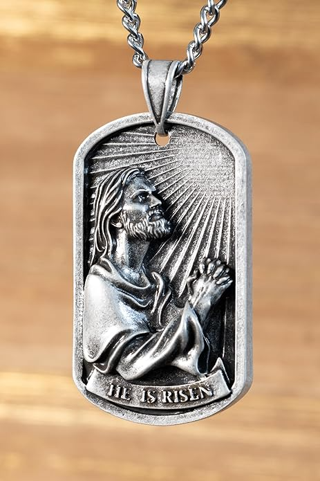 Jesus Necklace for Men – with Image of Jesus Praying & Philippians 4:13 (NIV) Celebrate His Resurrection