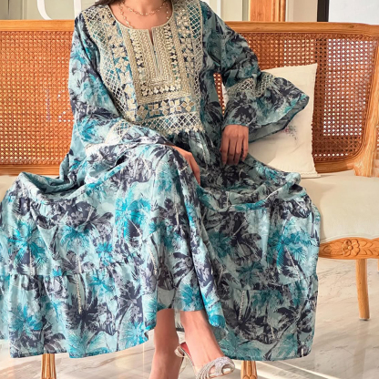 Women's Middle Eastern Tropical Floral Print Dress