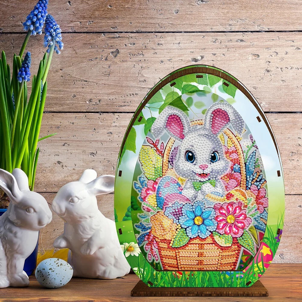 Wooden Easter Egg Rabbit Special Shaped Diamond Painting Lamp for Adult Kids