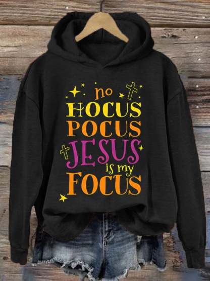Women's No Hocus Pocus Jesus Is My Focus Halloween Hoodie