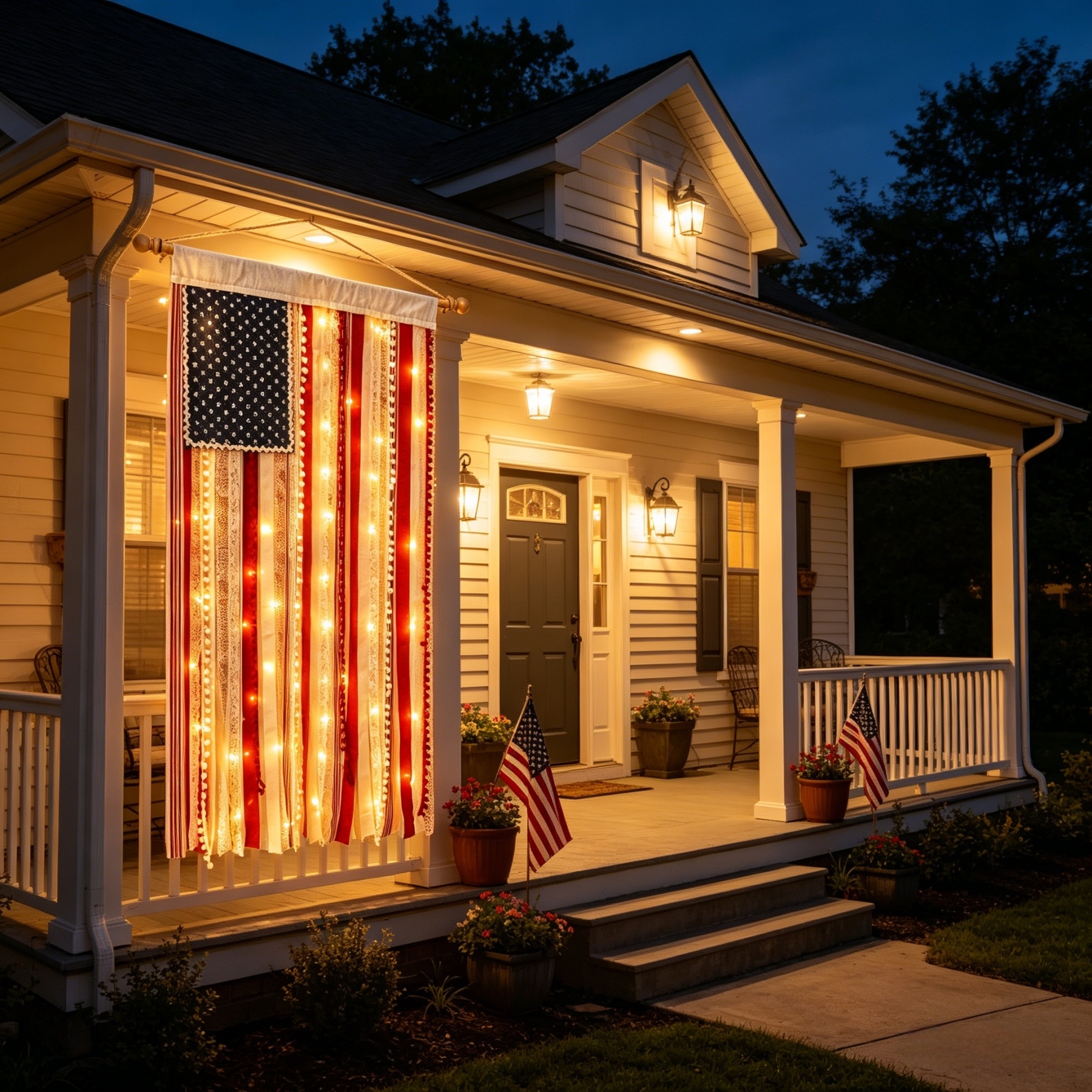 4 x 2.3 Ft Lighted Rag American Flag Banner