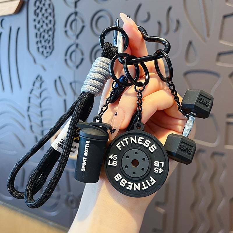 💪 Fitness Keychain Set – Dumbbell, Kettlebell & Weight Plate Pendant