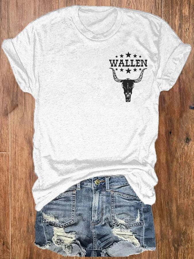 Women's Wallen Wasted On You Shirt Country Music Print Crew Neck T-Shirt