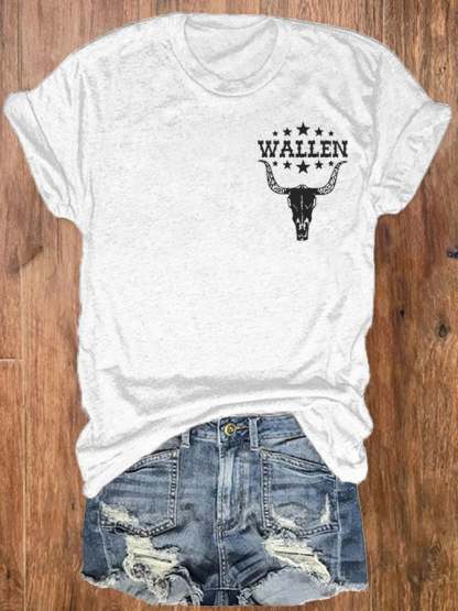 Women's Wallen Wasted On You Shirt Country Music Print Crew Neck T-Shirt