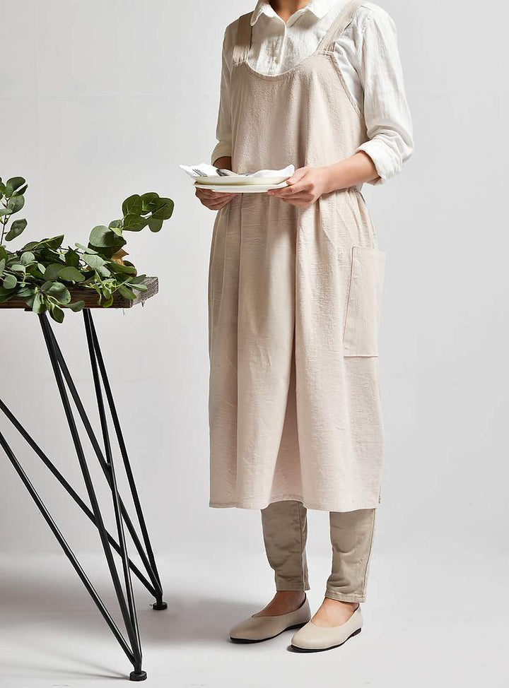 Women Solid Pocket Decor Sleeveless Cotton and Linen Overall Dress
