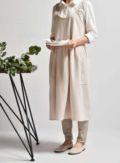 Women Solid Pocket Decor Sleeveless Cotton and Linen Overall Dress