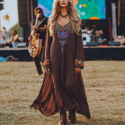 Coachella Music Festival Rock Party Carnival Vintage Wilderness Ethnic Bohemian Linen Dress